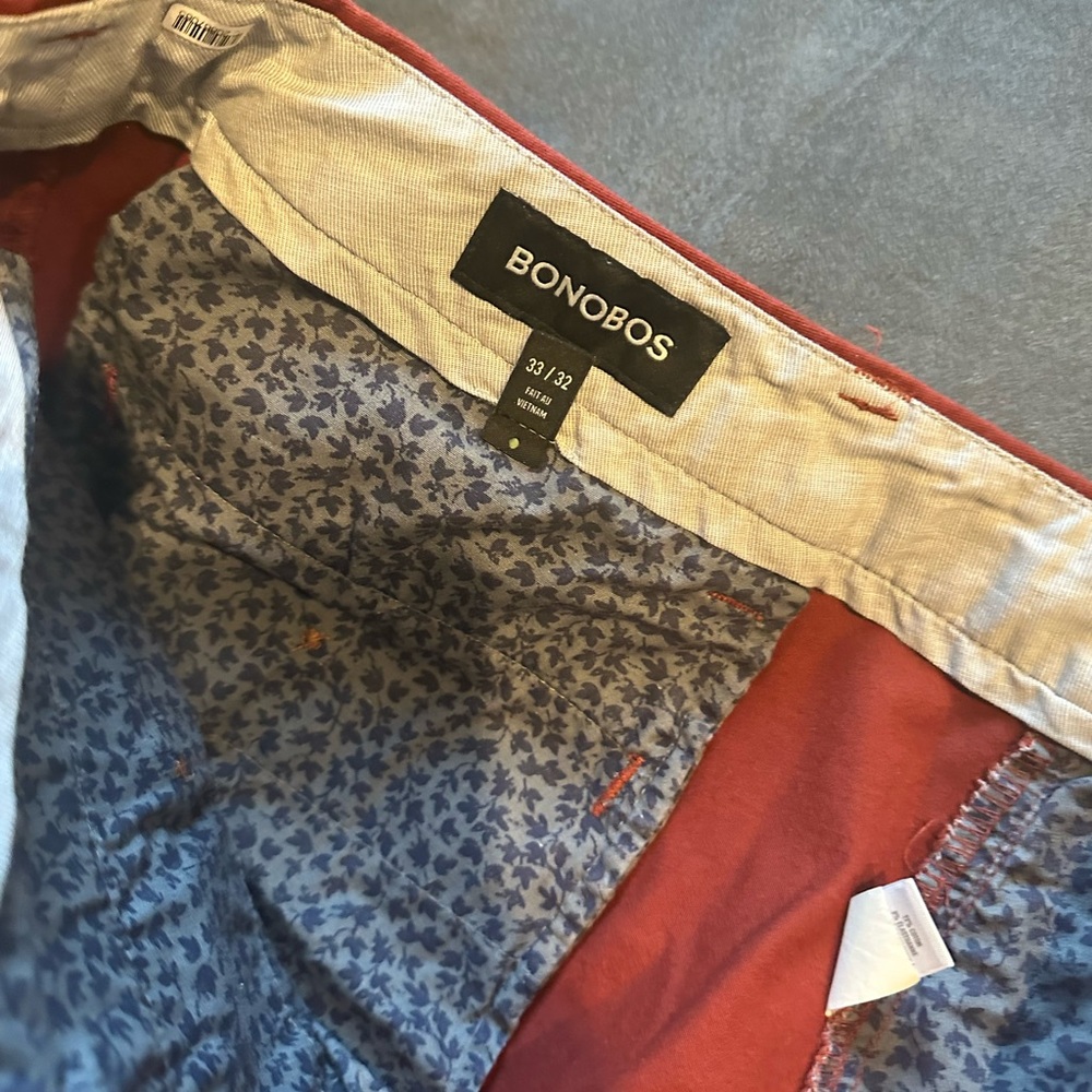 Bonobos Men's Stretch Chino 2.0 in burnt cinnamon, Slim fit. 33x32 - Picture 5 of 7